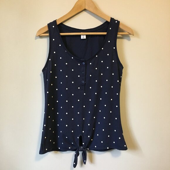 Cute Polka Dot Tie Hem Button Collar Cotton Tank Top - Picture 1 of 15